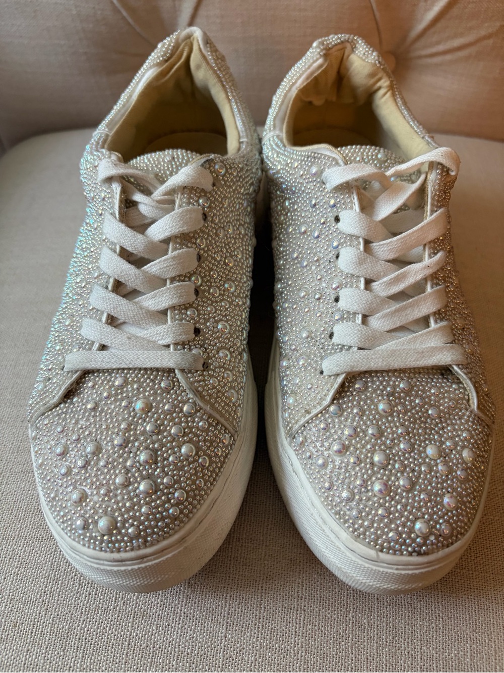 Betsey Johnson Pearl & Rhinestone Embellished Cream Sneakers